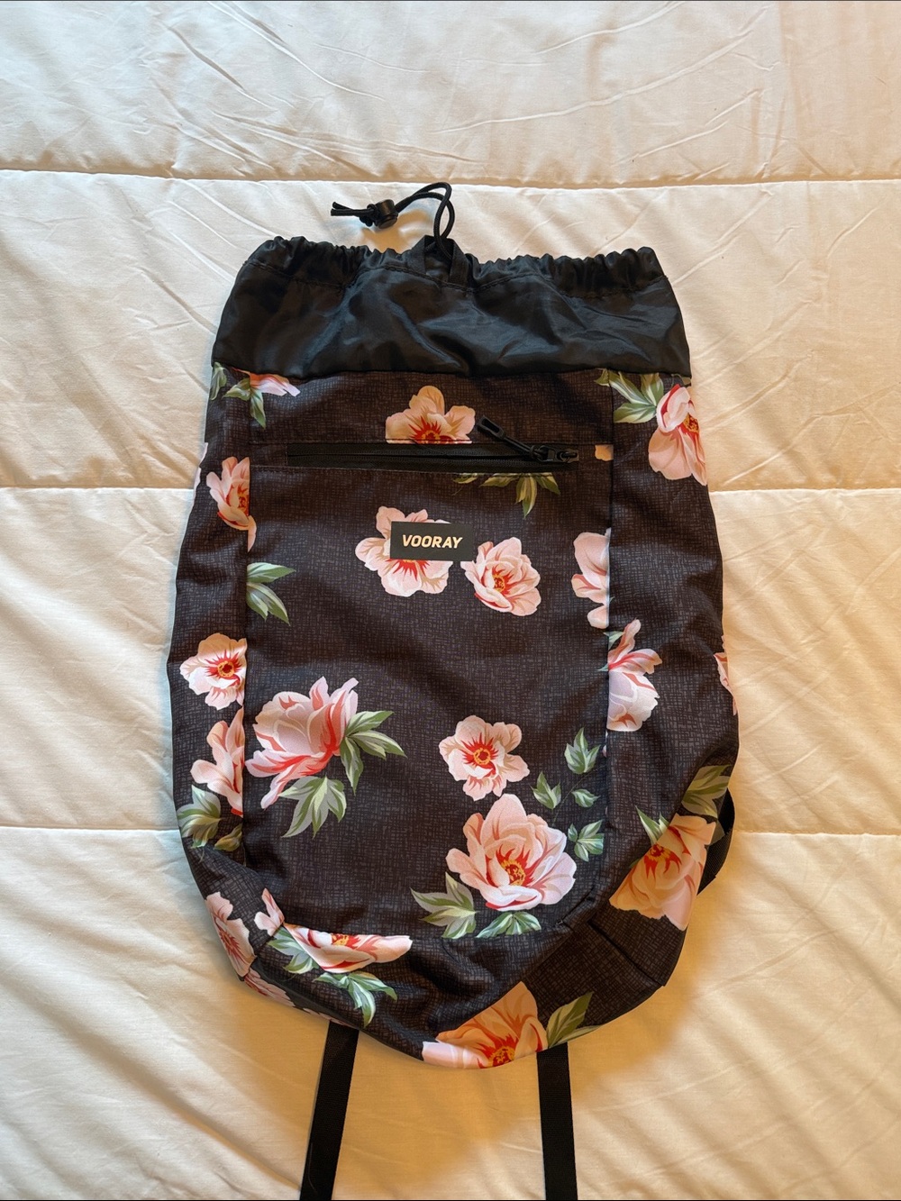 VOORAY Black Floral Drawstring Backpack